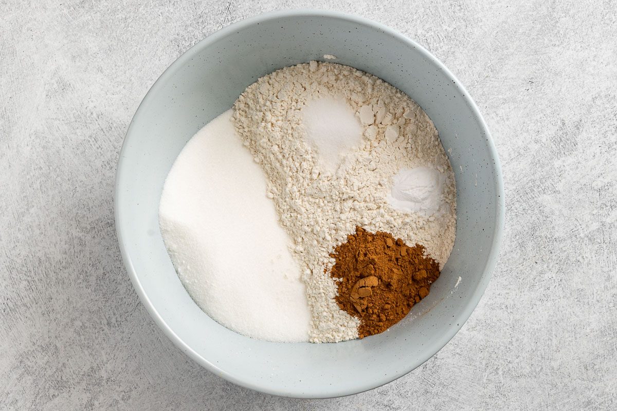 dry ingredients in a mixing bowl.