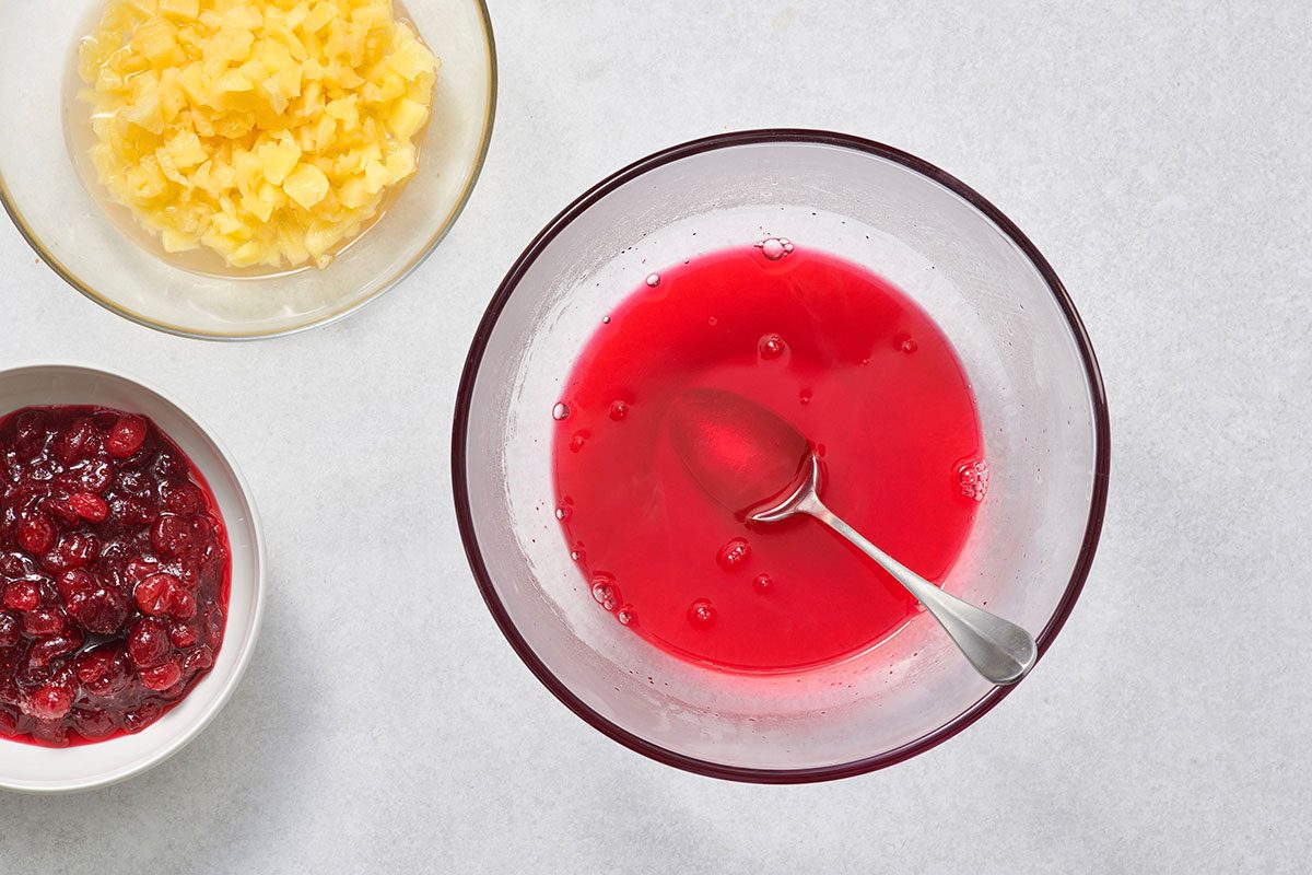 Gelatin dissolved in a large bowl