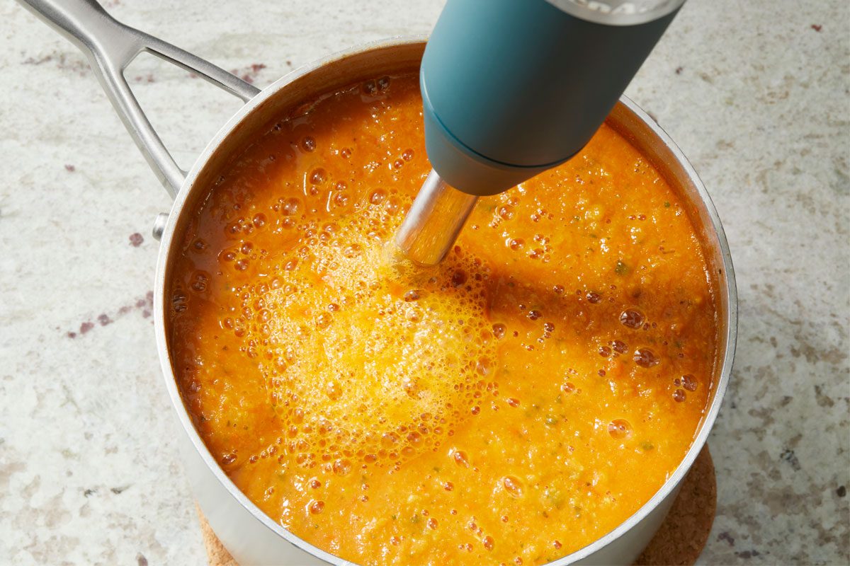 Puree Soup Using An Immersion Blender