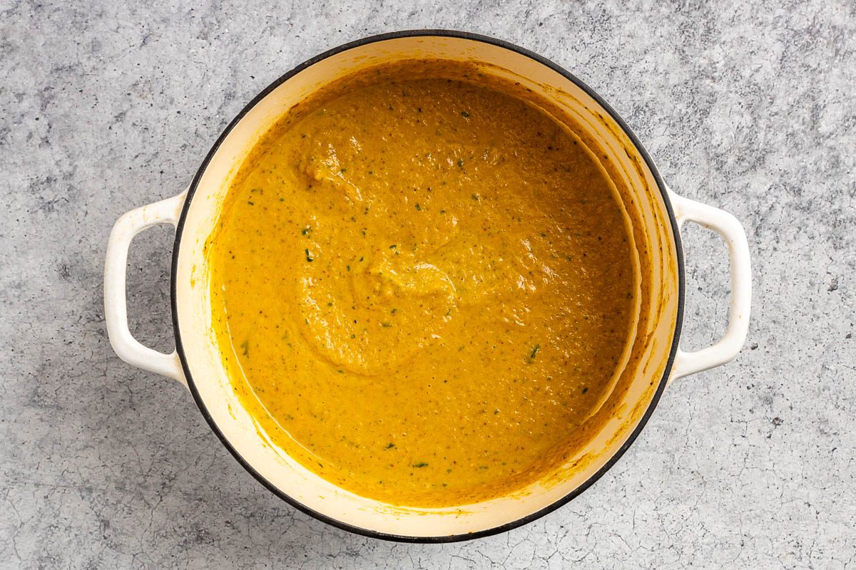 Taste of Home Roasted Cauliflower Soup photo of the pureed soup.