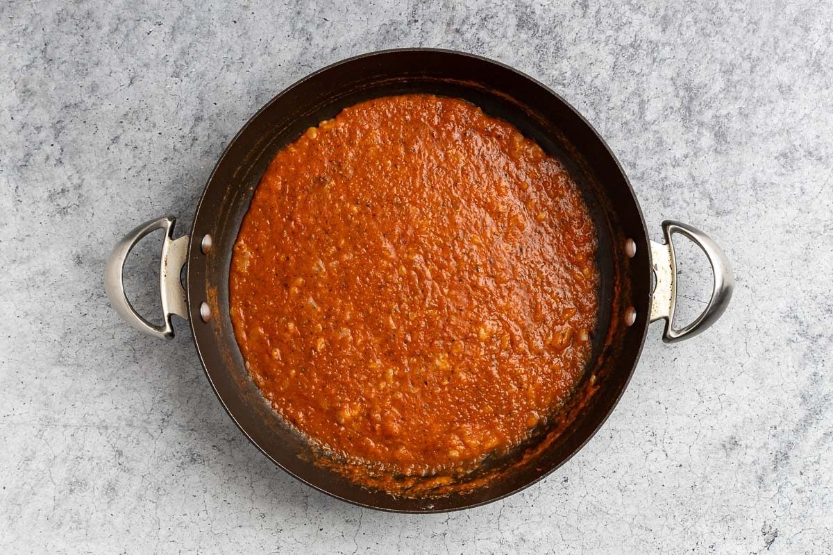 simmered tomato sauce.