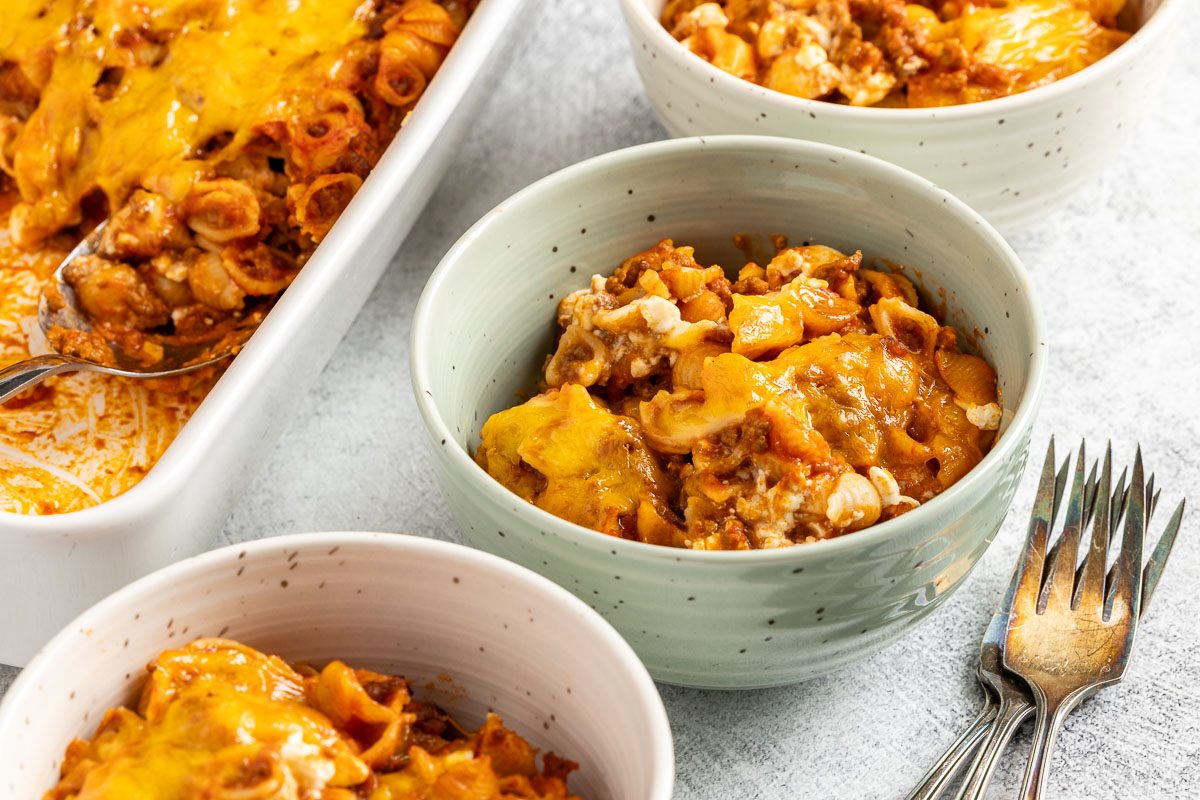 Taste of Home Sloppy Joe Pasta photo of the finished recipe served into bowls.
