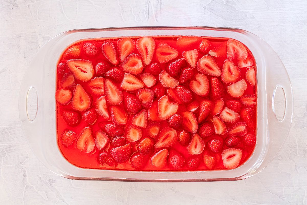 Strawberry Jello Salad With A Creamy White Layer In The Middle, Food Photography By Jackie Alpers For Taste Of Home