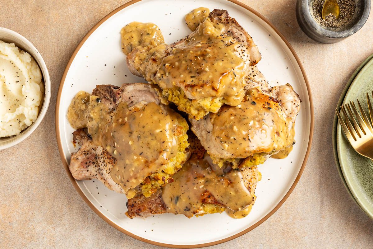 Stuffed Pork Chop on a serving plate