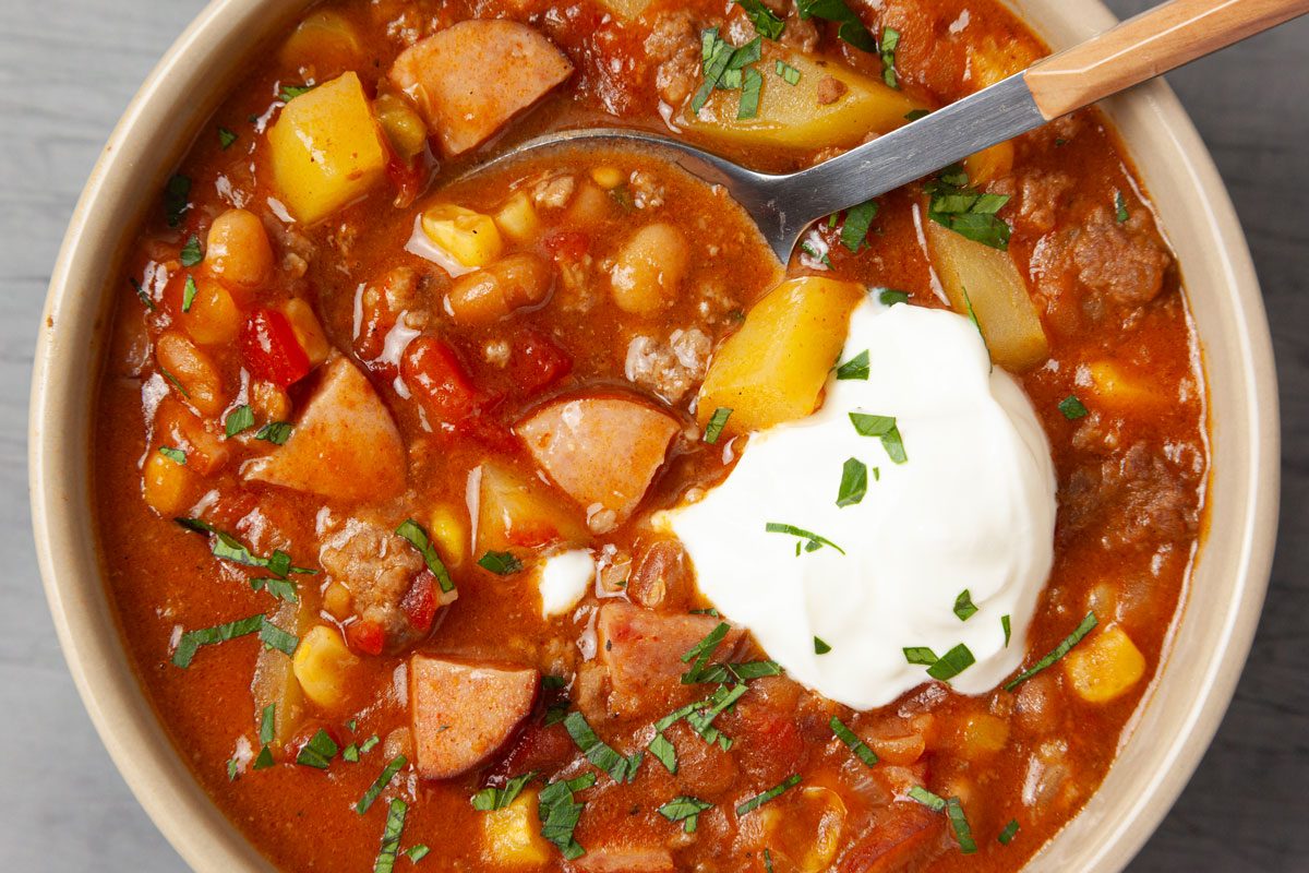 Close up of Taste of Home Cowboy Stew