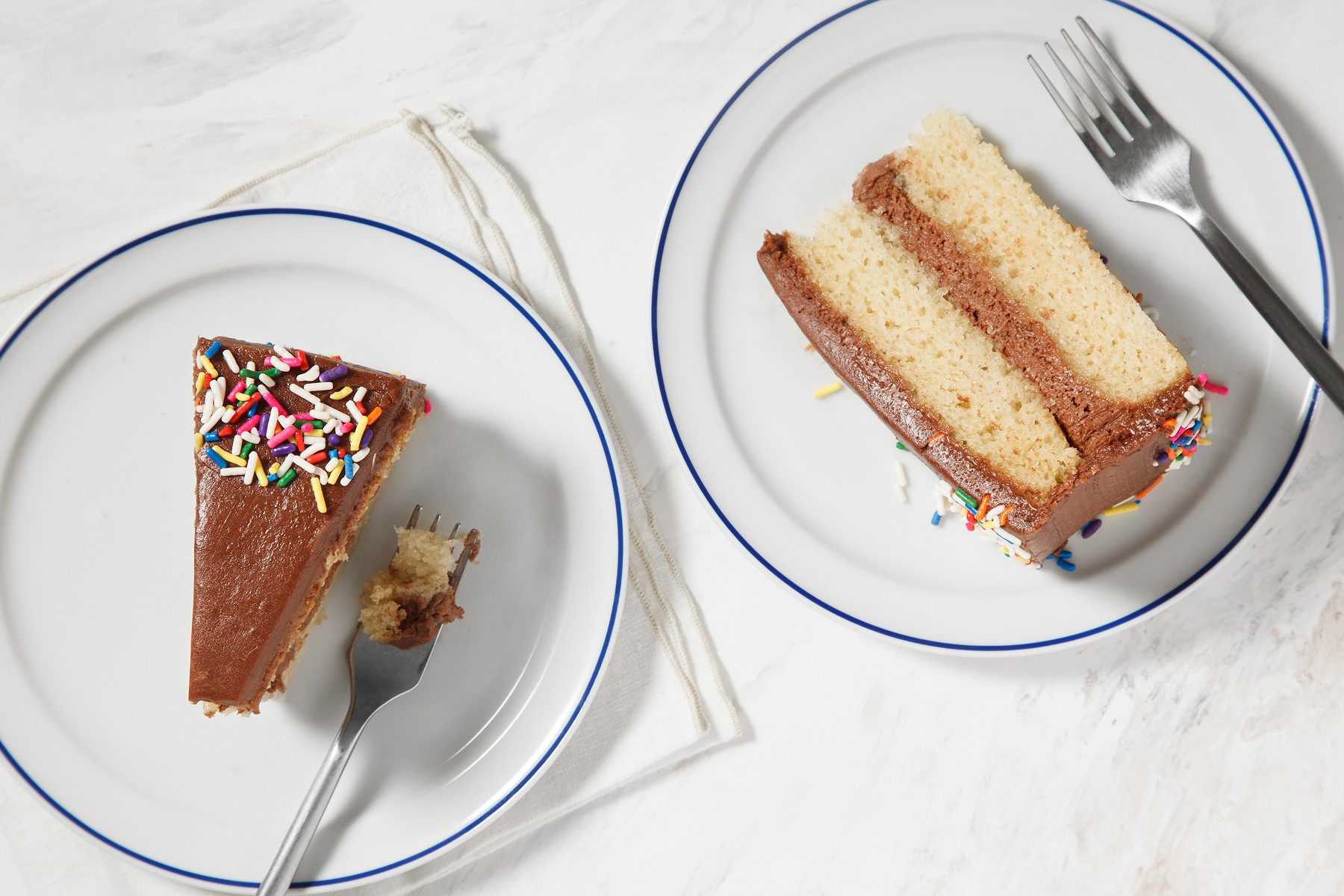 Overhead shot of vegan birthday cake slice.