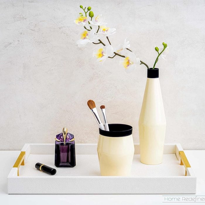 White Glossy Shagreen Decorative Serving Tray