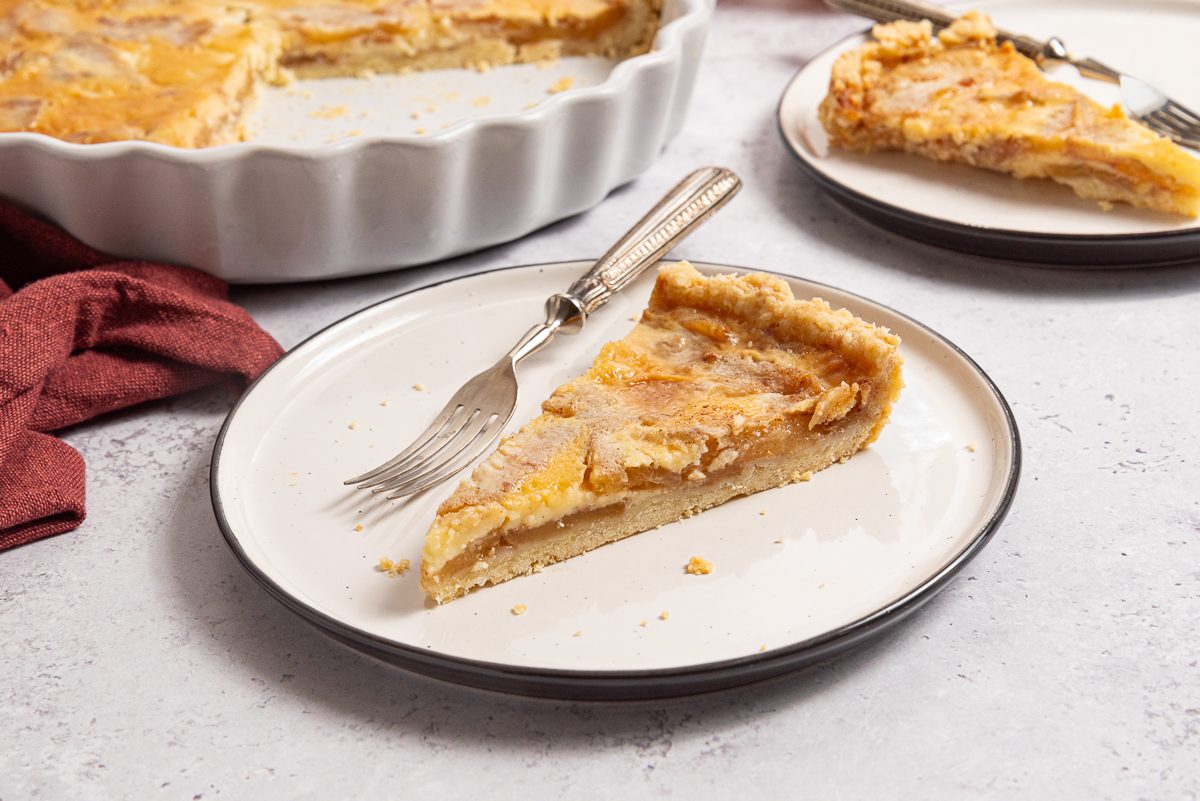 Slices Of Apple Custard Pie On Plates