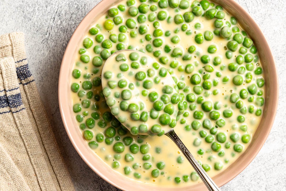 Taste of Home Cheesy Peas photo of the finished recipe.