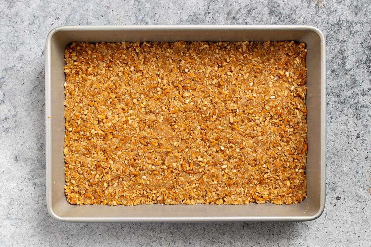 Taste Of Home Cherry Pretzel Dessert Photo Of Preparing The Crust.