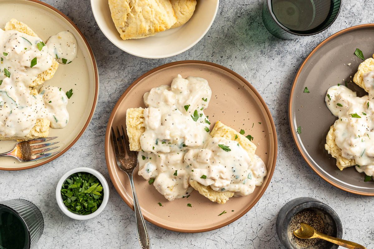 Taste of Home Creamed Chicken over Biscuits photo of the finished recipe.