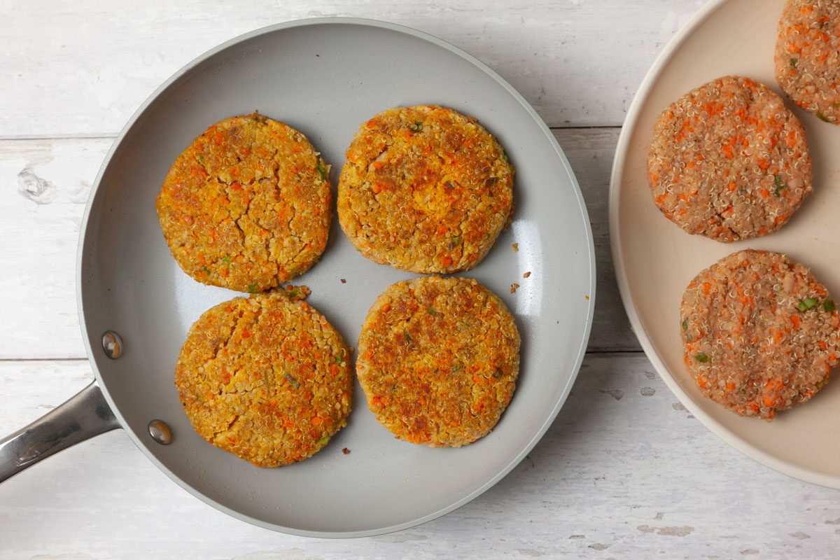Step 4 of Taste of Home Cumin Quinoa Patties is to sear in a pan