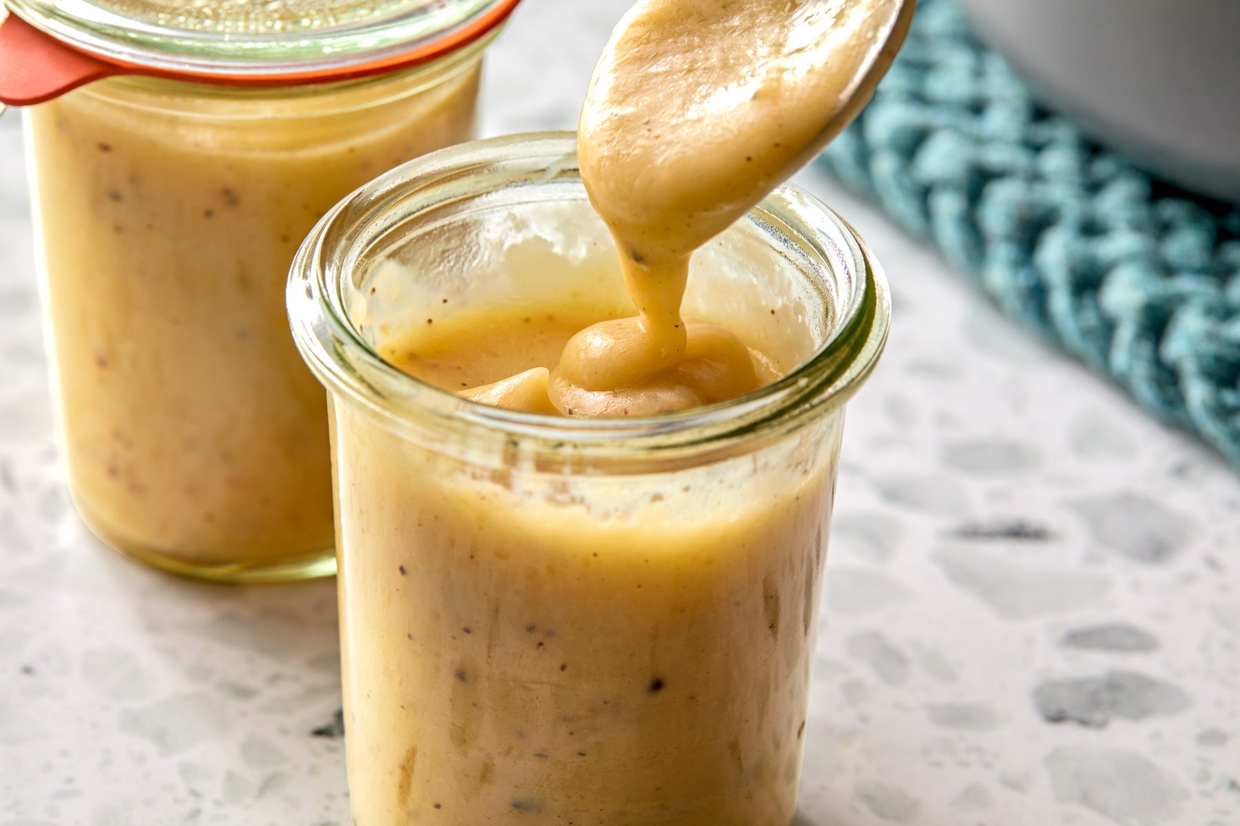 Close shot of gluten free cream of chicken soup.