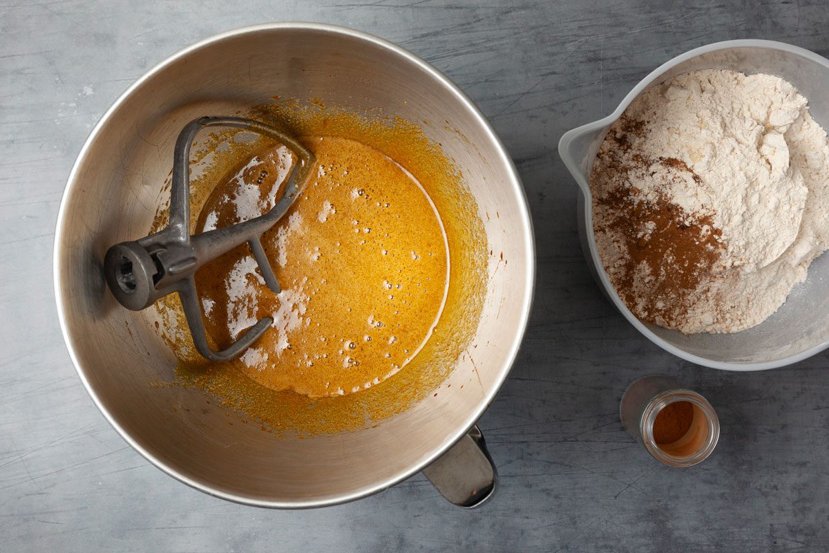 Step 1 of Taste of Home Molasses Crackle Cookies is to mix the wet ingredients