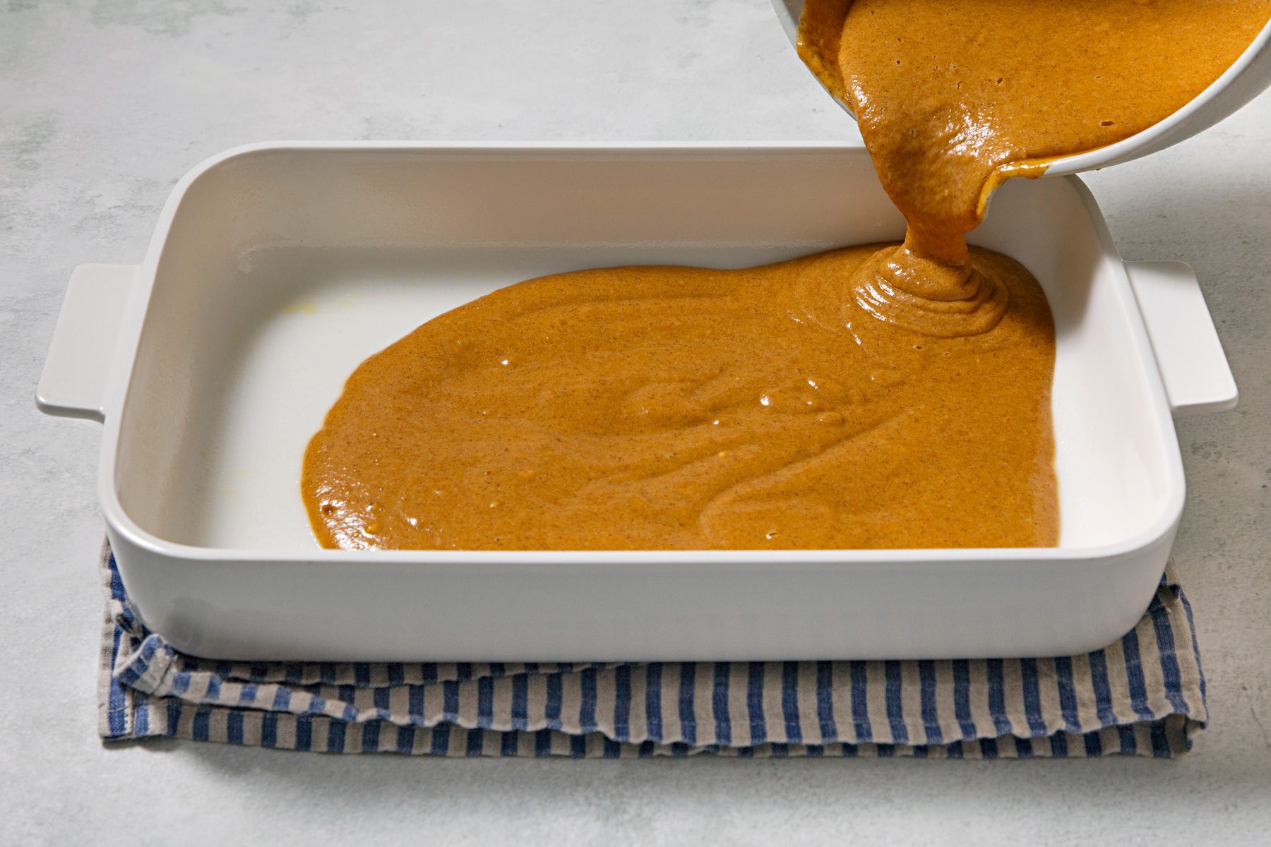 Transfer batter into a greased 13x9-in. baking dish.