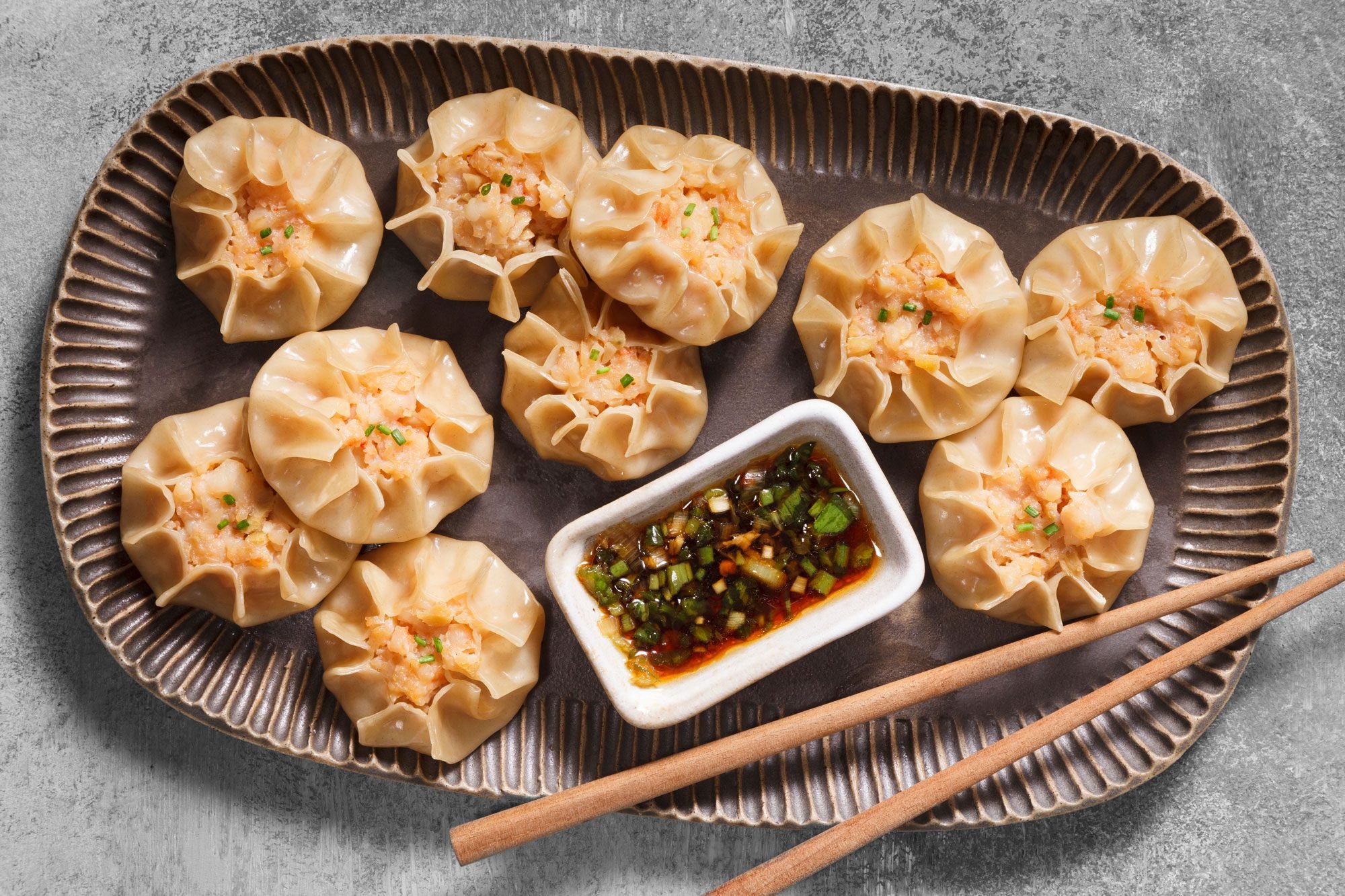 overhead shot of shrimp shumai