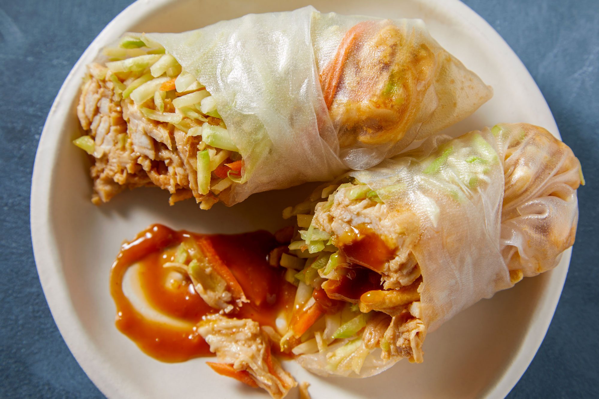 Overhead shot of Chicken Spring Rolls