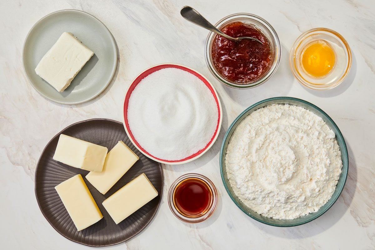 overhead shot of ingredients for Cream Cheese Cookies