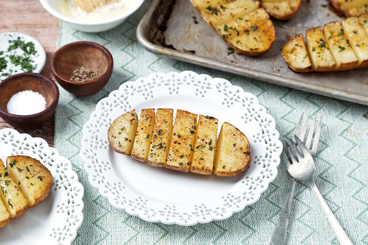 Half Baked Potatoes served on a white plate