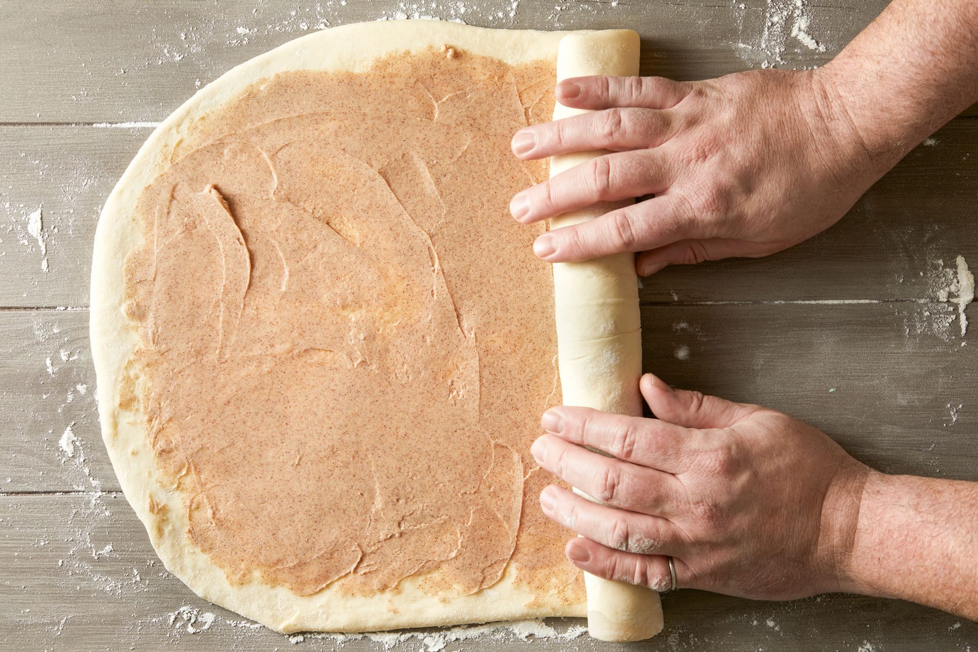 Roll up jelly-roll style, starting with a long side, pinch seam to seal