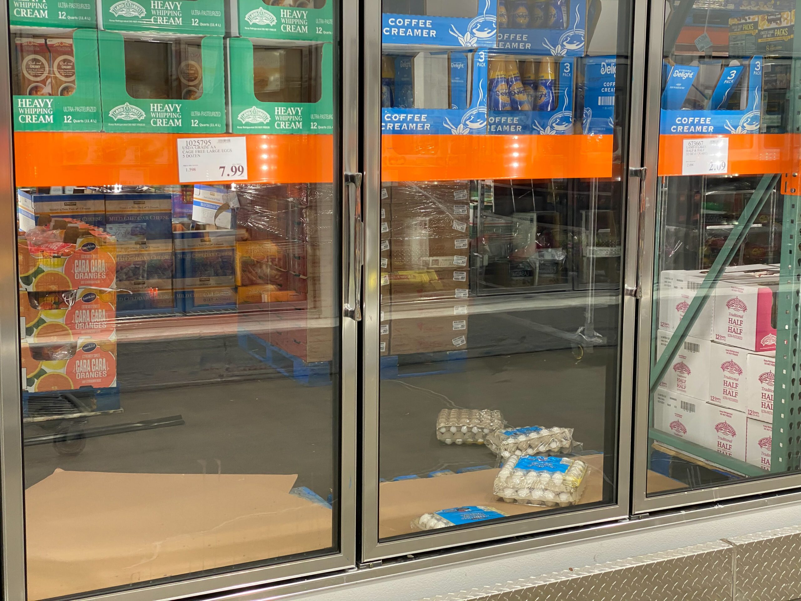 Empty egg refrigerators at Costco