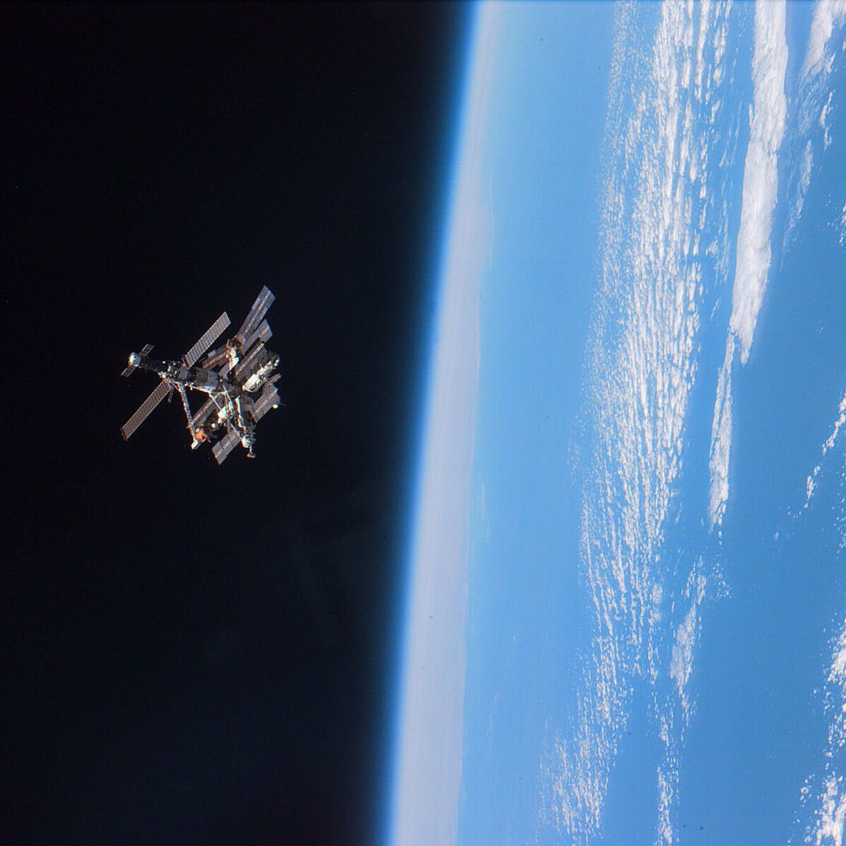 Space station orbiting Earth