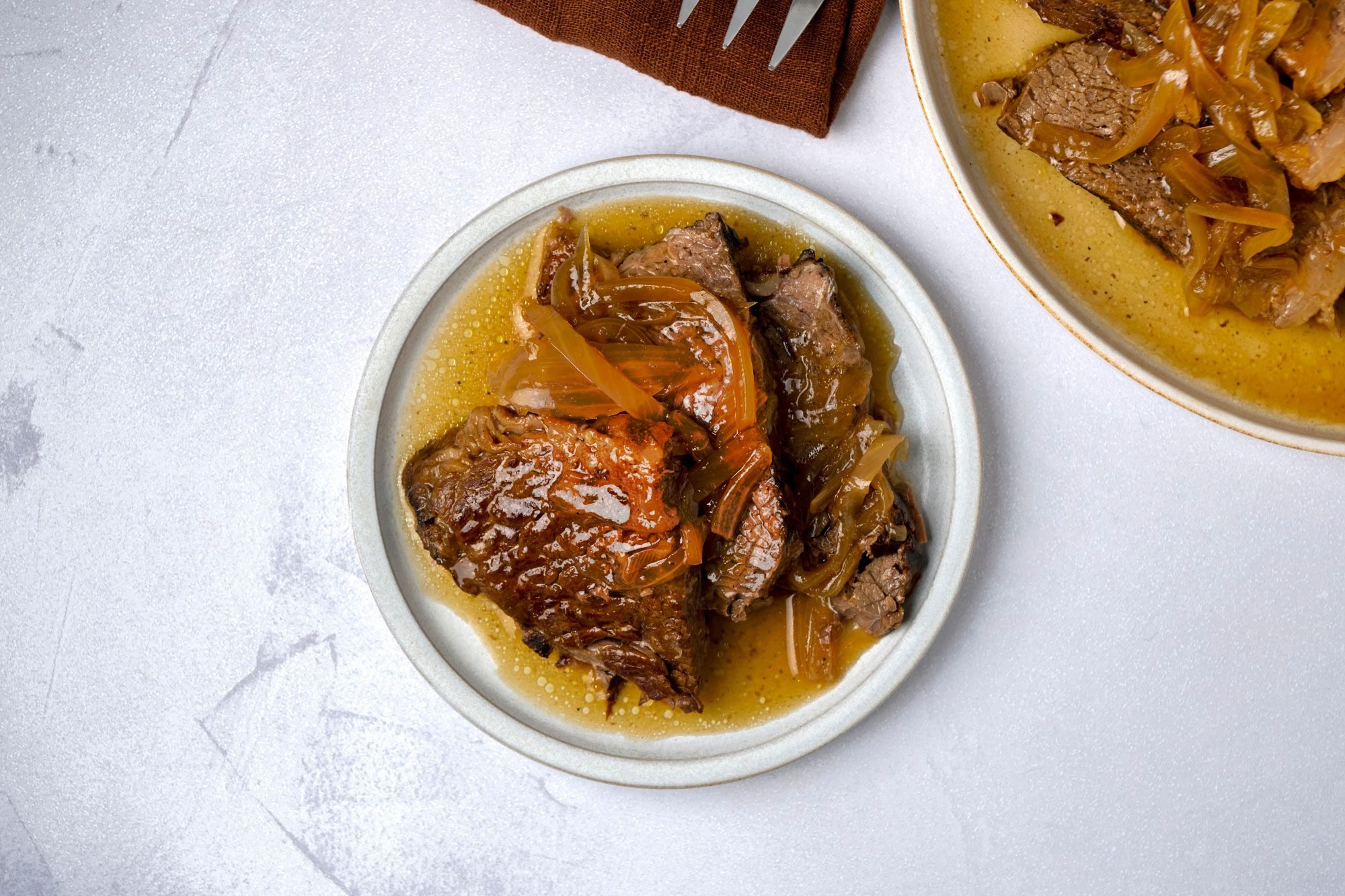 Overhead shot of Slow-Cooker Beef au Jus