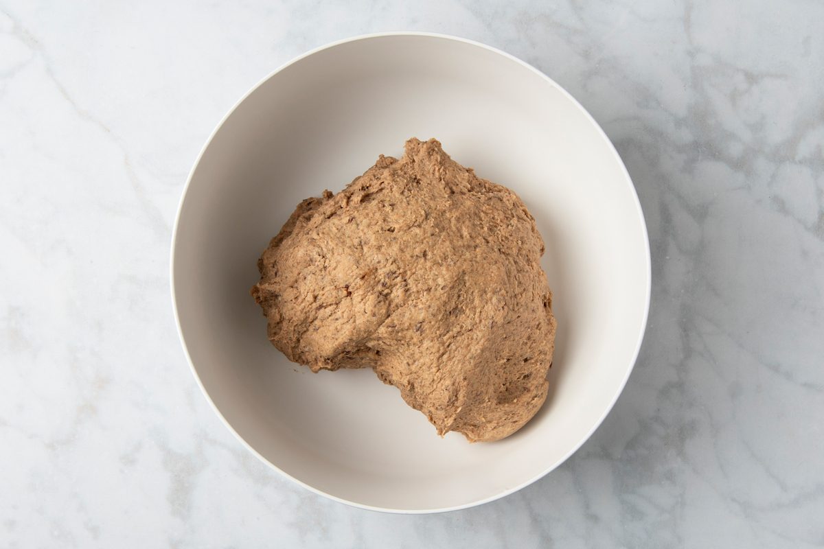 dough formed with rye flour, whole wheat flour and all purpose flour