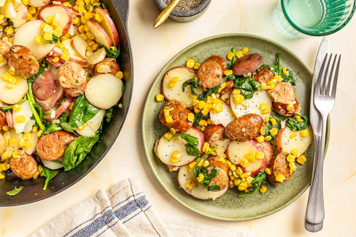 Taste Of Home Sausage Veggie Skillet Photo Of The Finished Recipe.