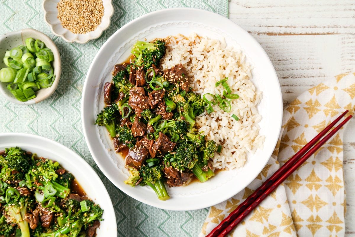 Slow Cooker Beef and Broccoli is ready ans served in a plate