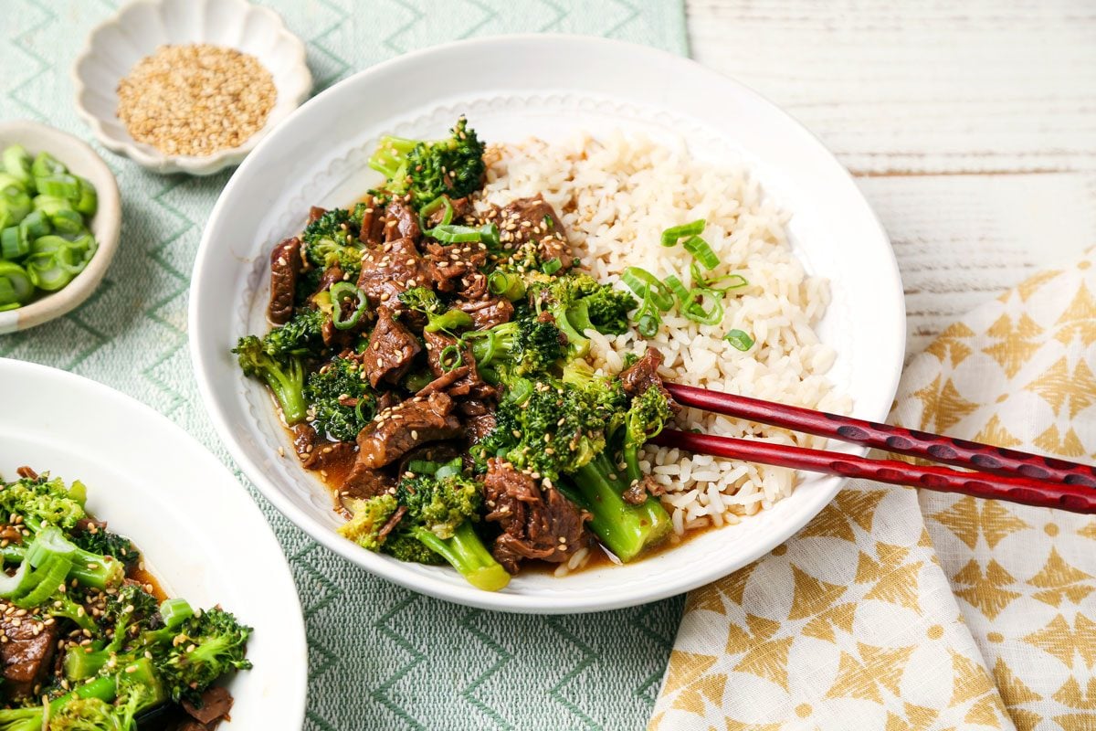 Slow Cooker Beef and Broccoli is ready ans served in a plate