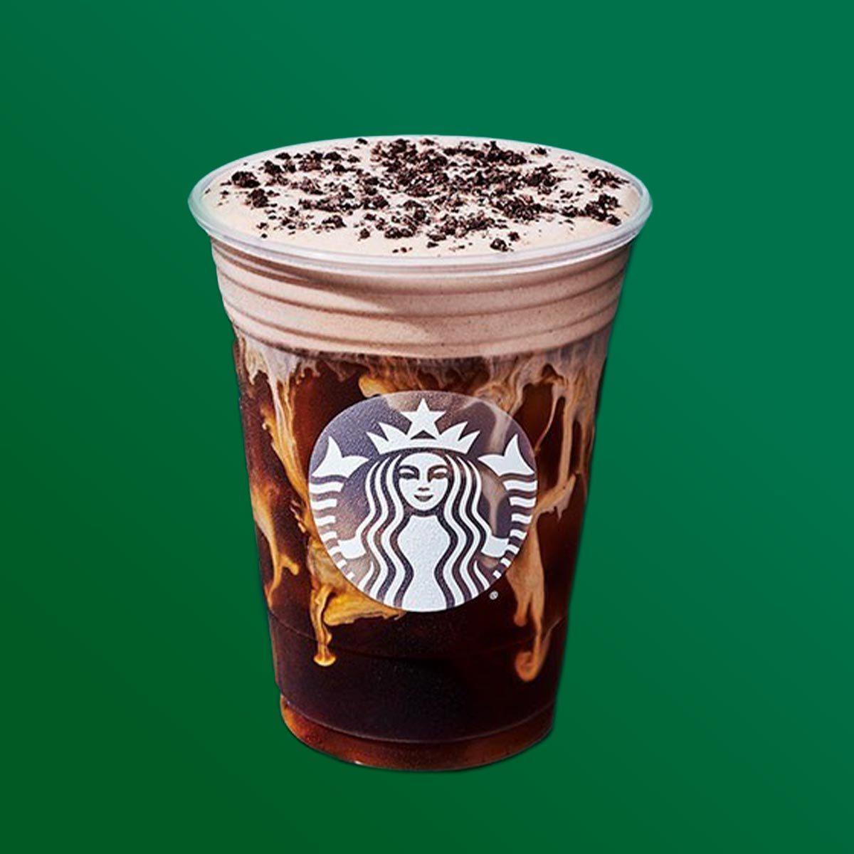 Chocolate Hazelnut Cookie Cold Brew on a green background