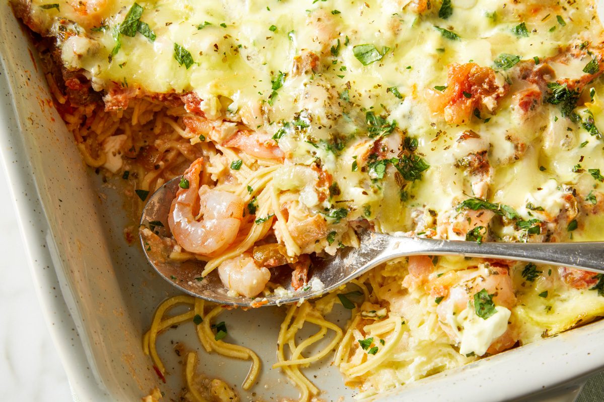 Angel Hair Pasta And Shrimp Bake