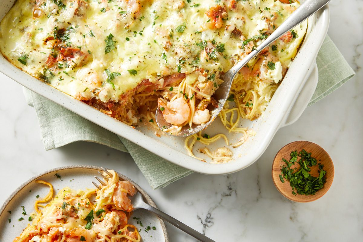Angel Hair Pasta And Shrimp Bake