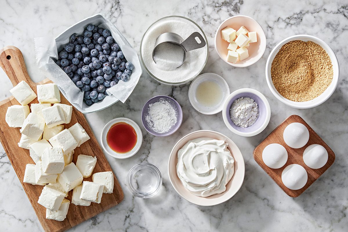Overhead shot of all ingredients; on a marble surface
