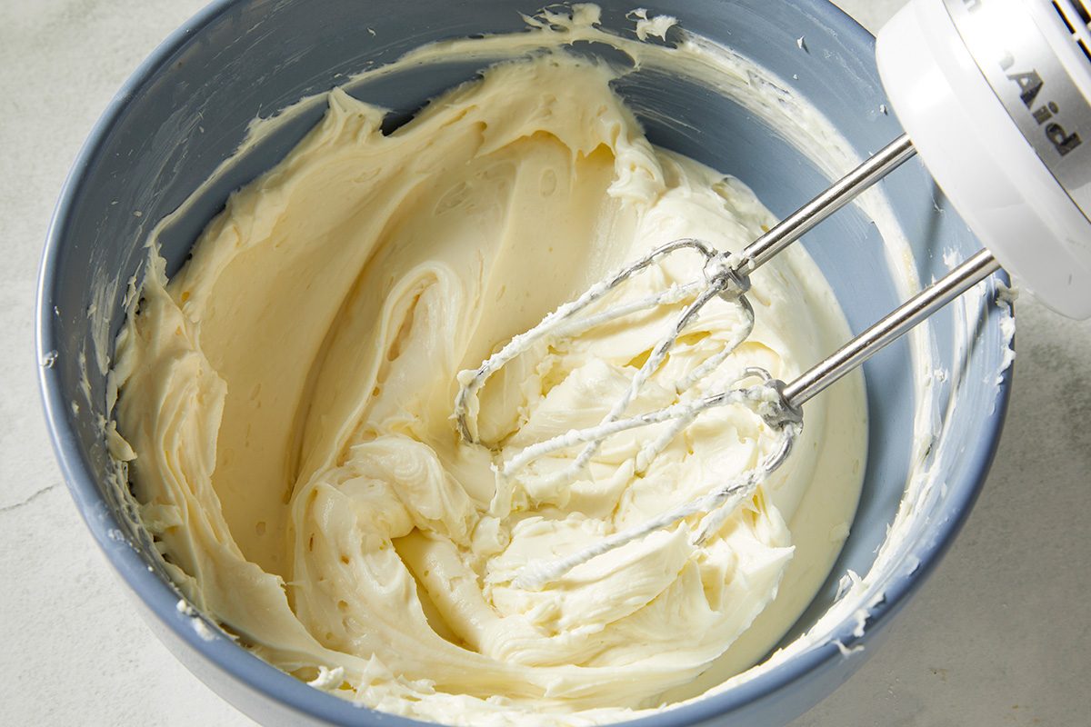 In a large bowl, beat cream cheese at medium speed until smooth