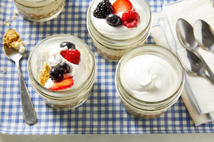 3/4th shot of Cheesecake Cups topped with fresh berries