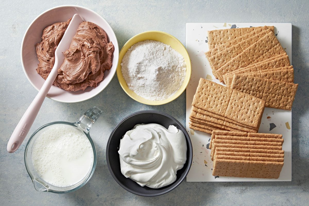 ingredients for Eclair Cake on the kitchen counter