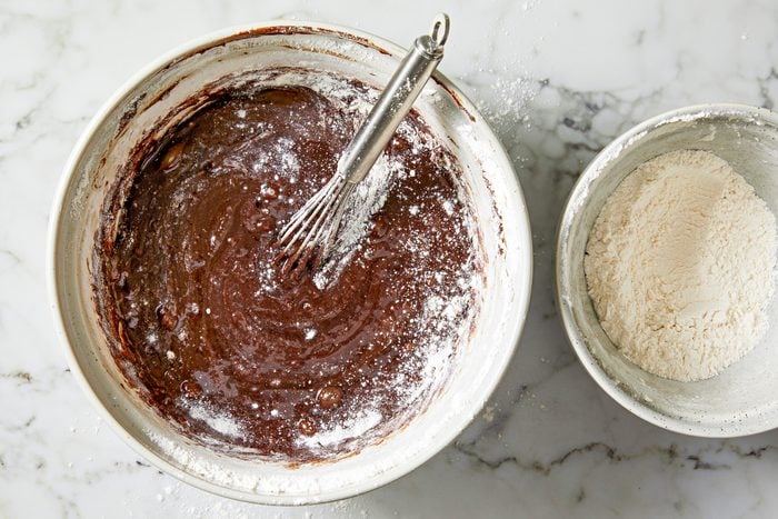 whisk flour, baking soda and salt; stir into chocolate mixture.