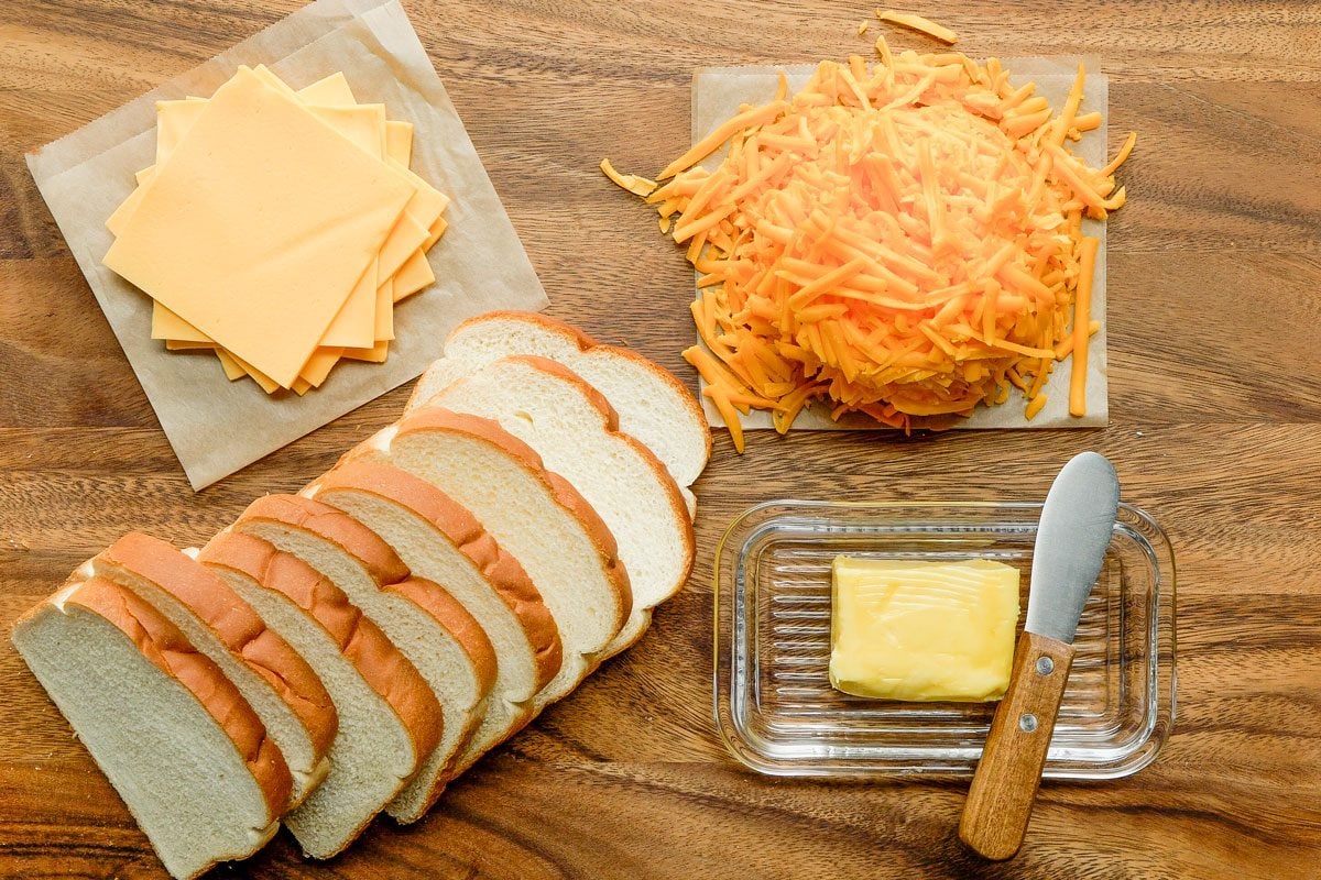 All the ingredients for Grilled Cheese is on the table for the preparations