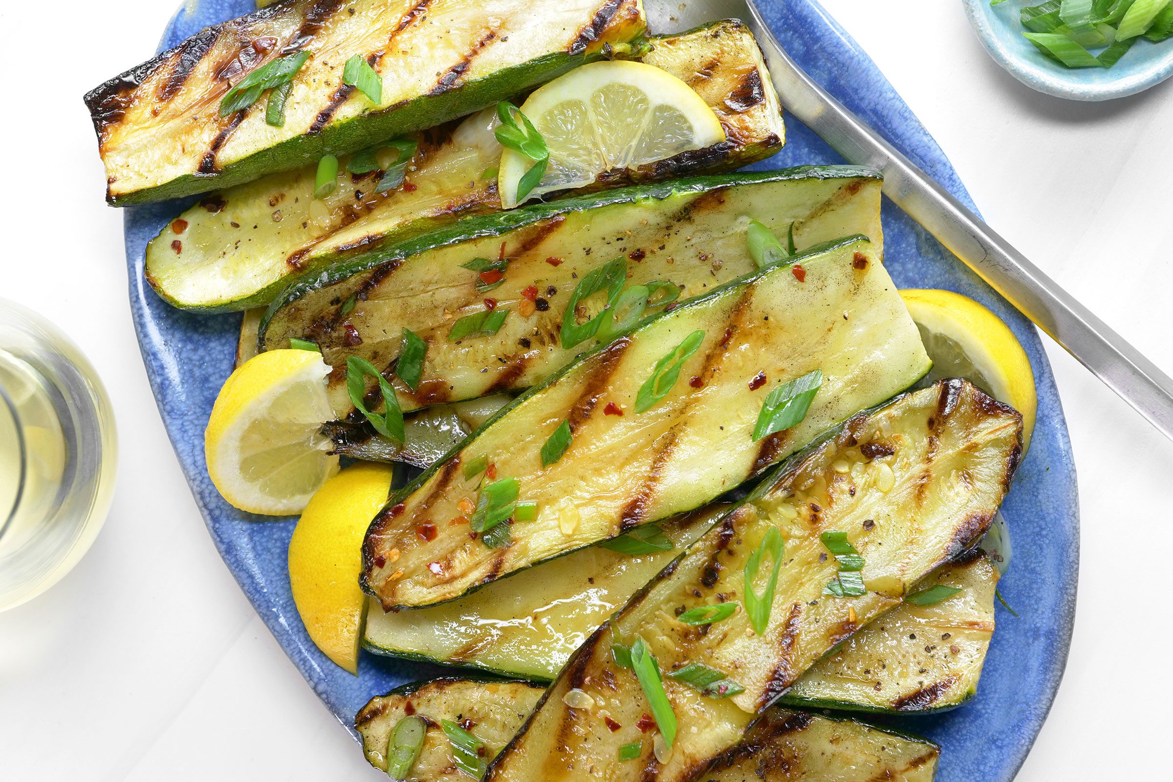 Grilled Zucchini with lemons on a plate