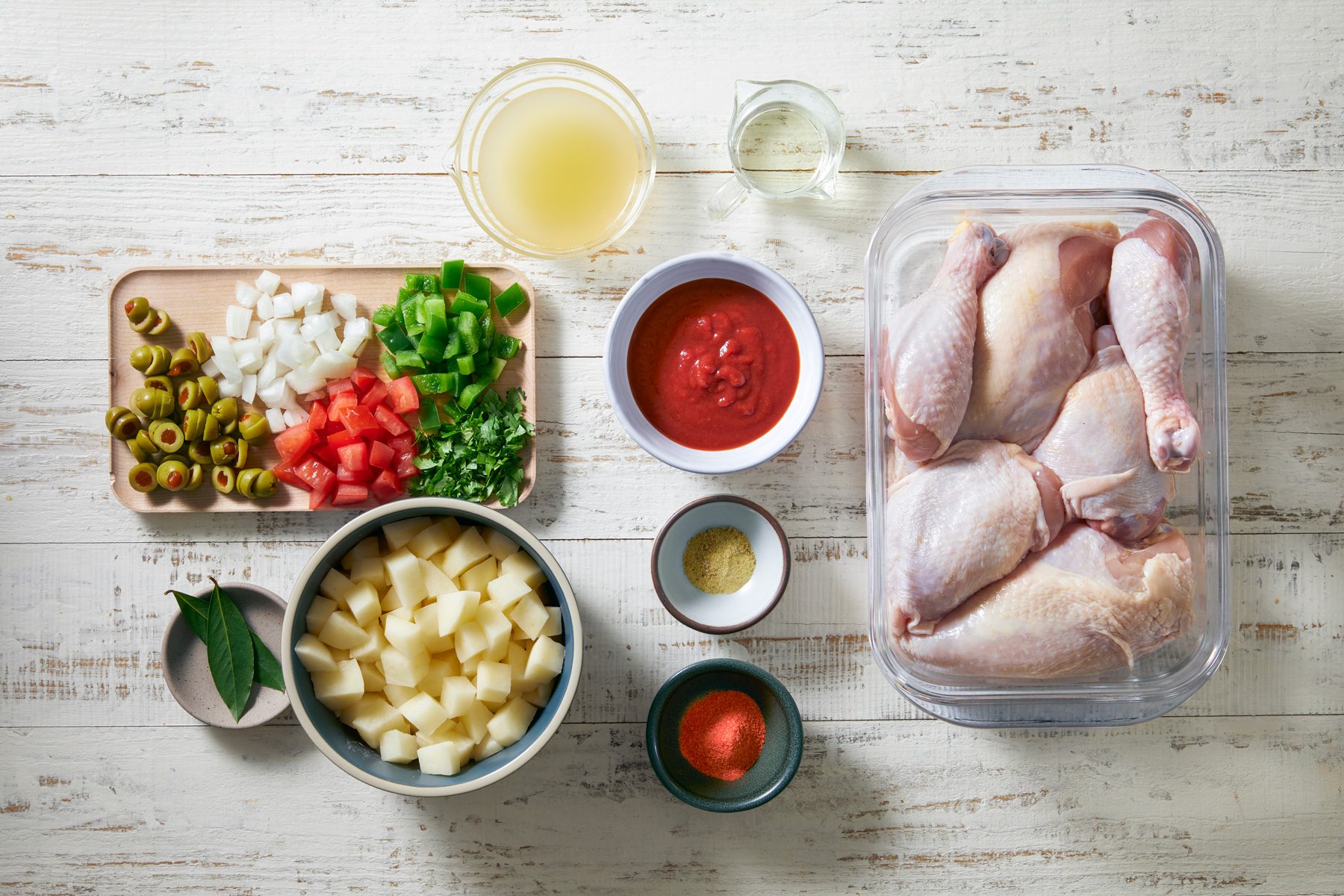 overhead shot of ingredients on the kitchen counter