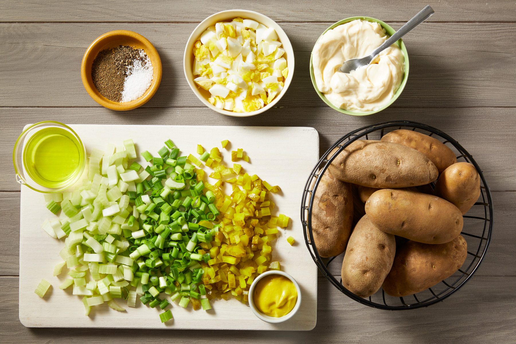Overhead shot of ingredients on the kitchen counter