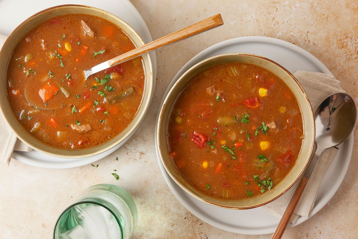 Bowls of Kansas City Steak Soup ready to serve