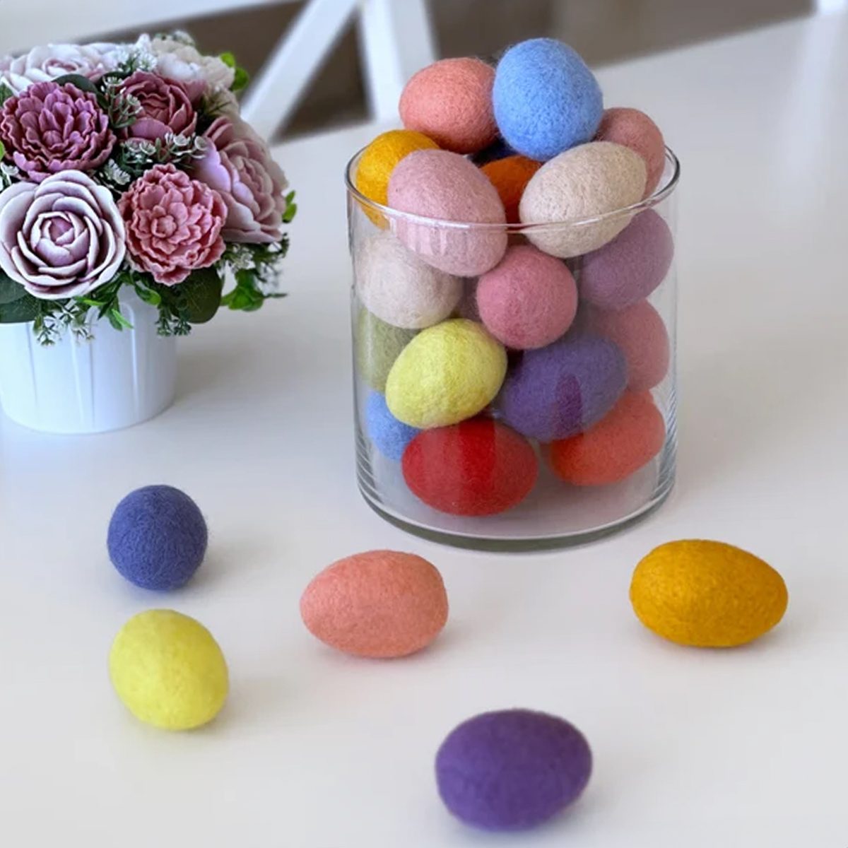 Set Of Colorful Felted Wool Easter Eggs
