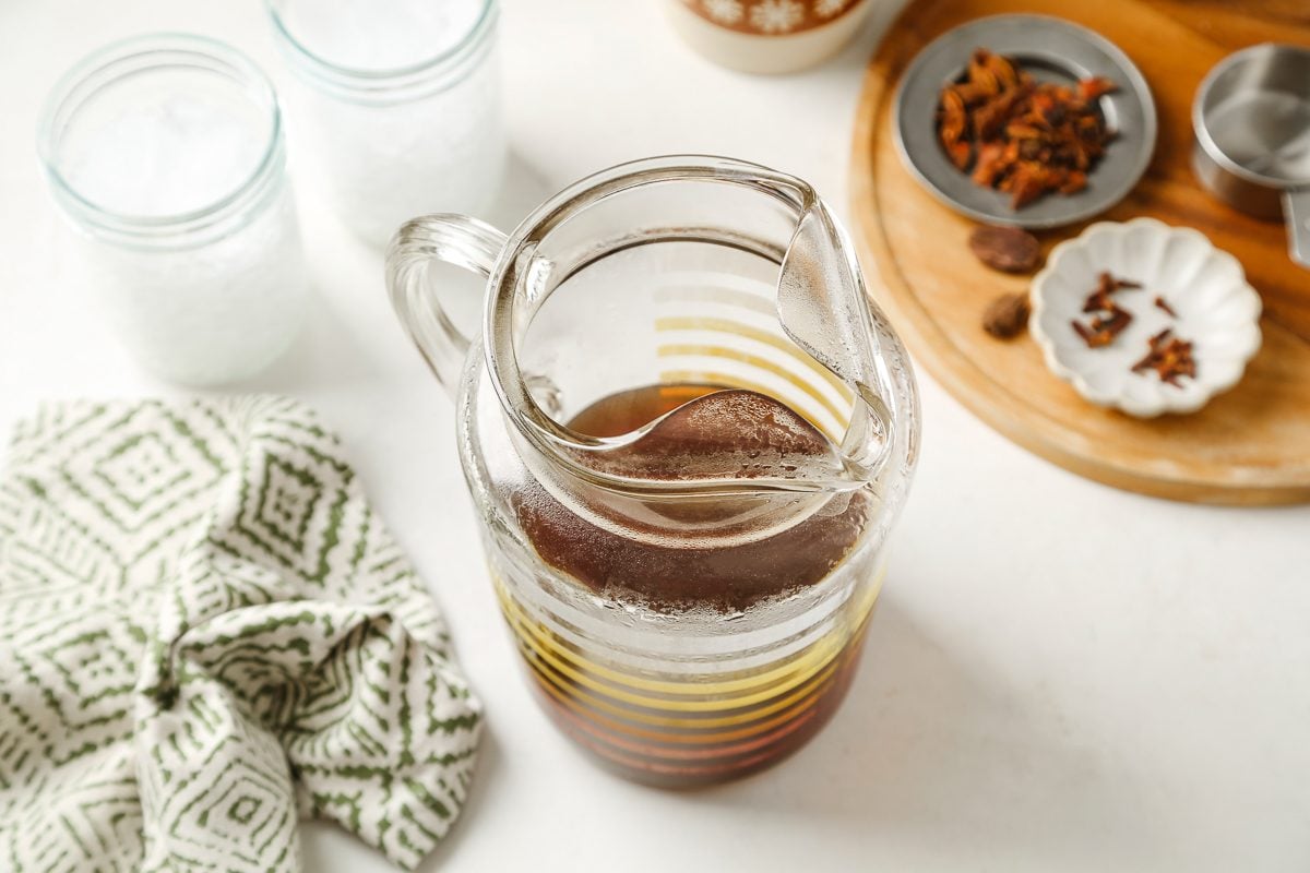 tea strained in a pitcher
