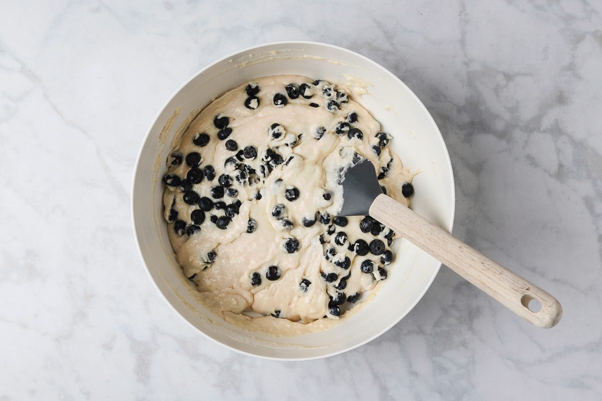flour, sugar, baking powder, and salt whisked together in a large bowl