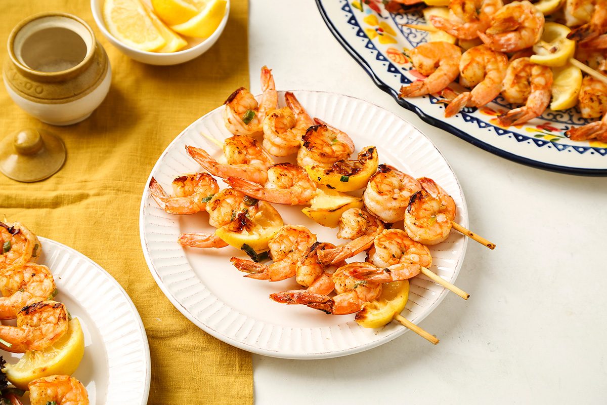 3/4 angle view shot of Cajun Grilled Shrimp