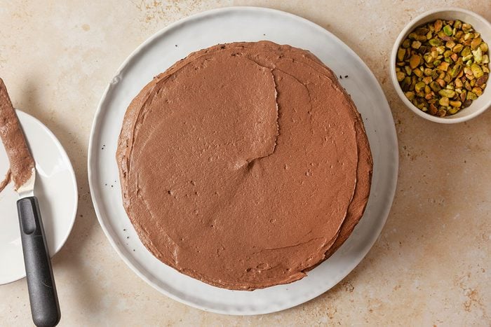 Dubai Chocolate Cake ready to garnish with pistachios