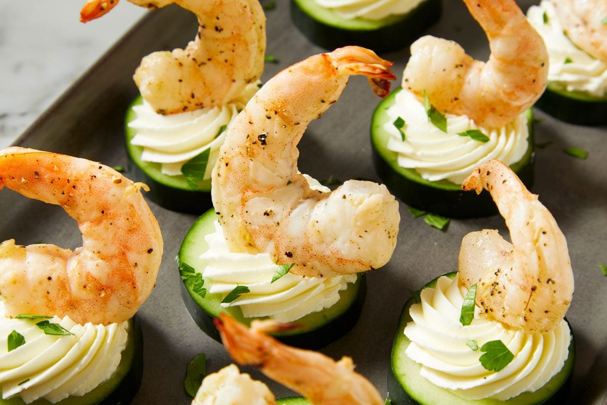 Close up shot of Greek Shrimp Canapes;